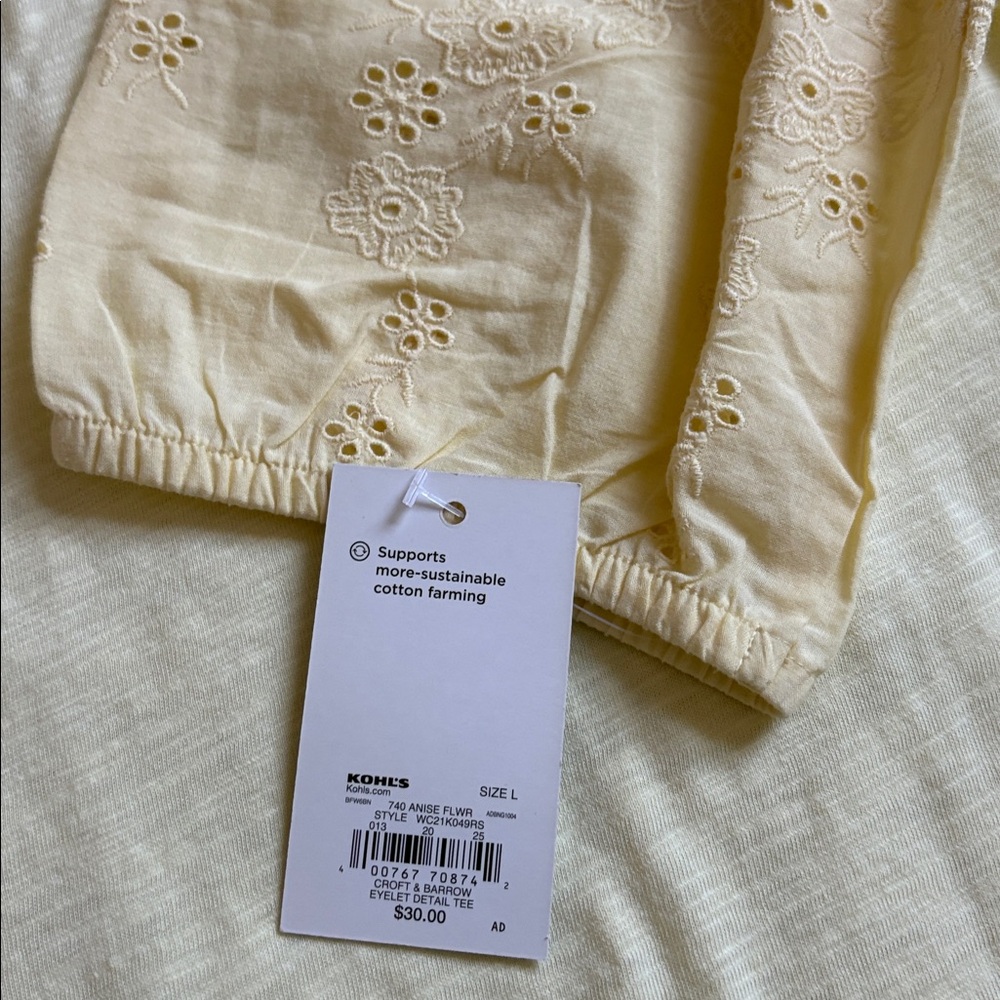 Croft & Barrow Light Yellow Long Sleeve Top - Picture 3 of 3